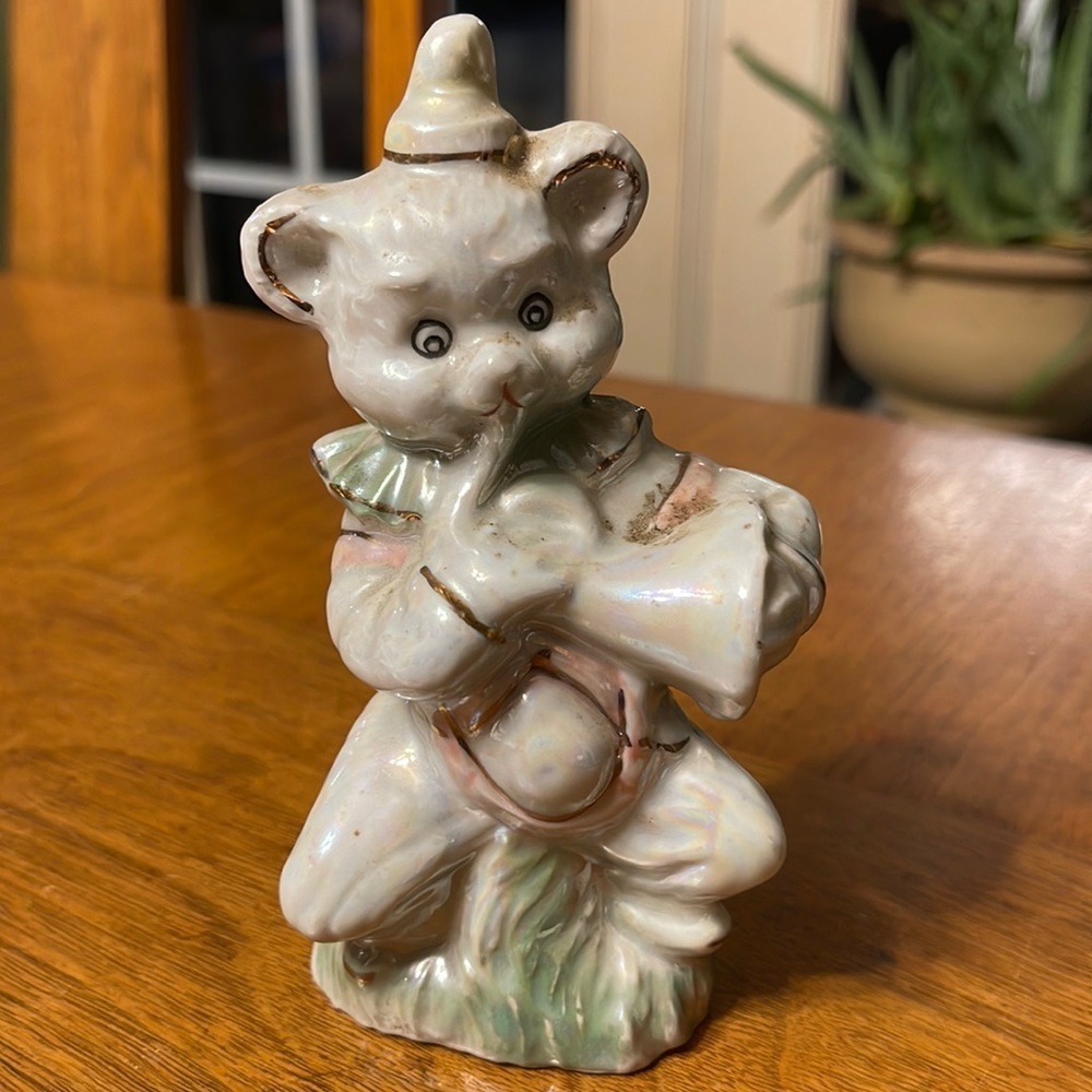 Vintage Iridescent Clown Bear Porcelain Circus Bear Vintage Circus
